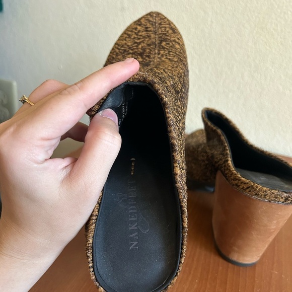 Naked Feet Proper Heeled Mule Calf Fur Brown Black Size 7 Women's Business Party - Picture 11 of 13